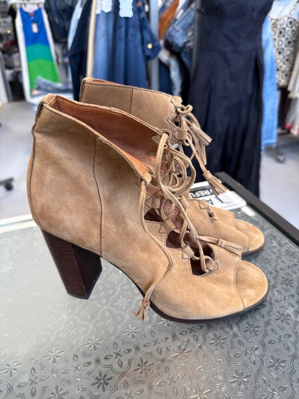 Frye Suede Open Toe Booties Size 9